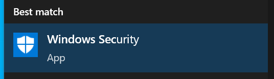 Windows Security in start menu